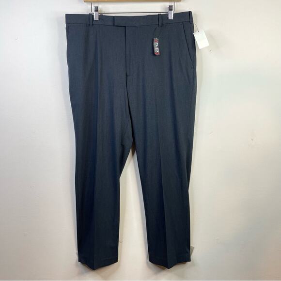 Van Heusen Flex Fit Flat front Straight leg dress pants Ash Blue Navy men 36 new - Picture 2 of 11